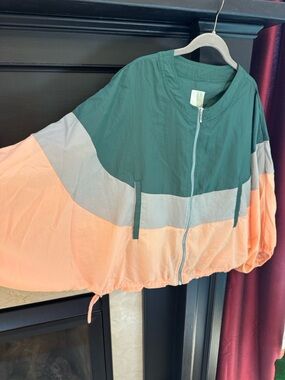 Elevenses Green Peach Colorblock Utility Jacket